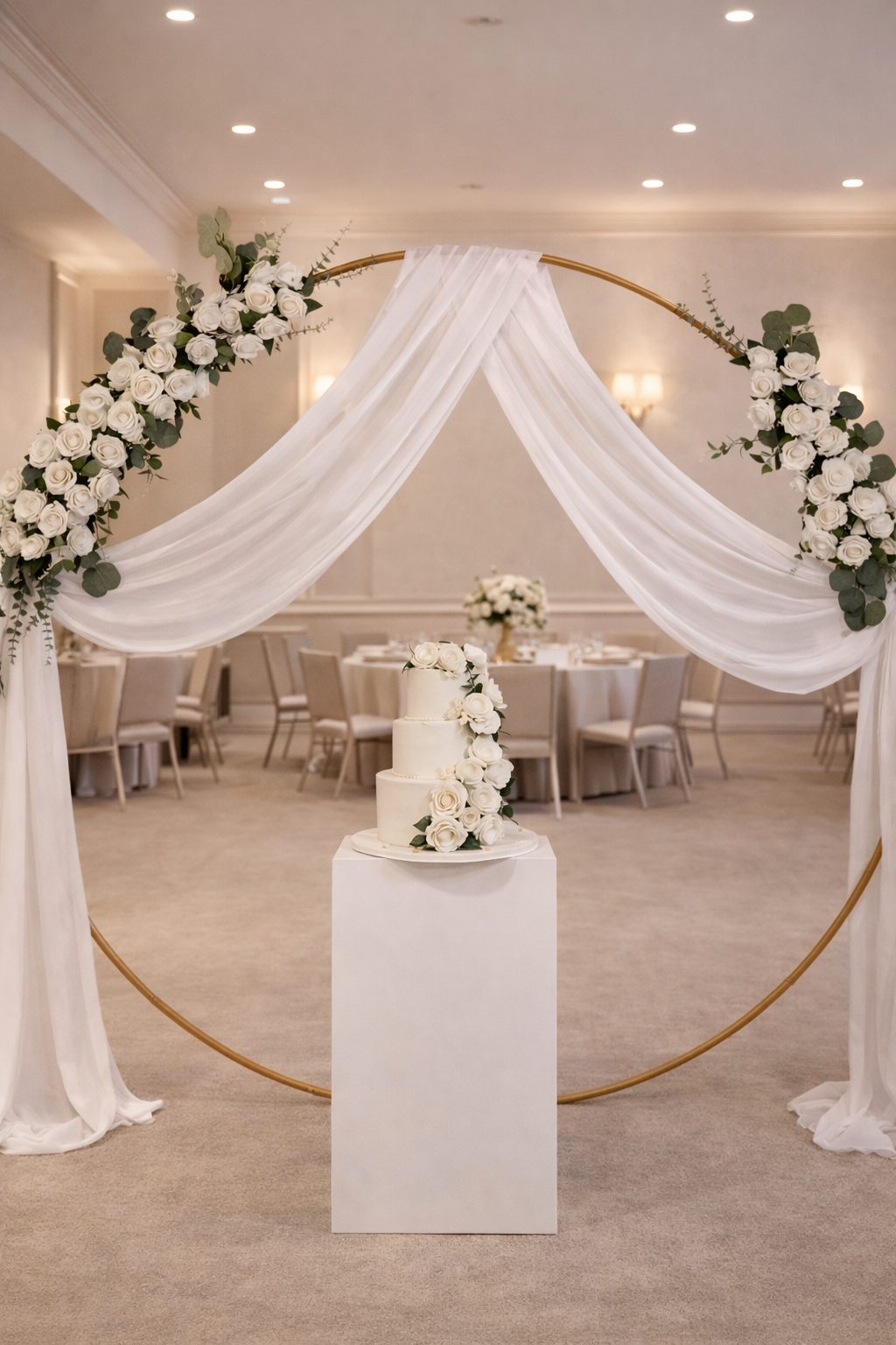 Floral Arch with Balloon and Cake Stand