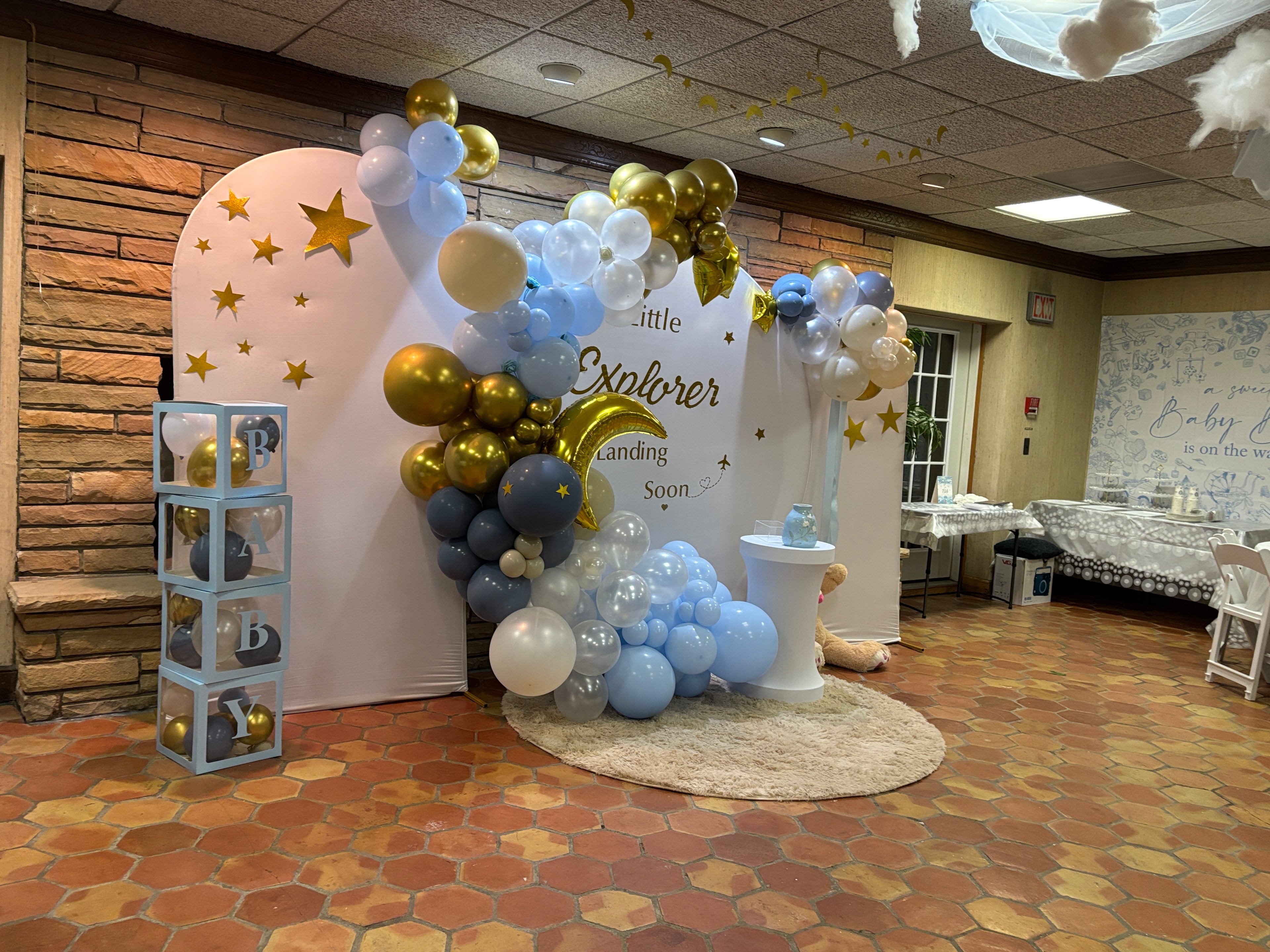 Over The Moon, Teddy Bear Semi Balloon Arch with Backdrop and Cake Stand Decoration for Events, New Jersey, New York