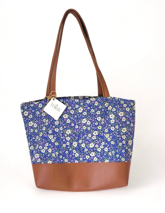 Indigo Blue Floral  Print Tote Bag
