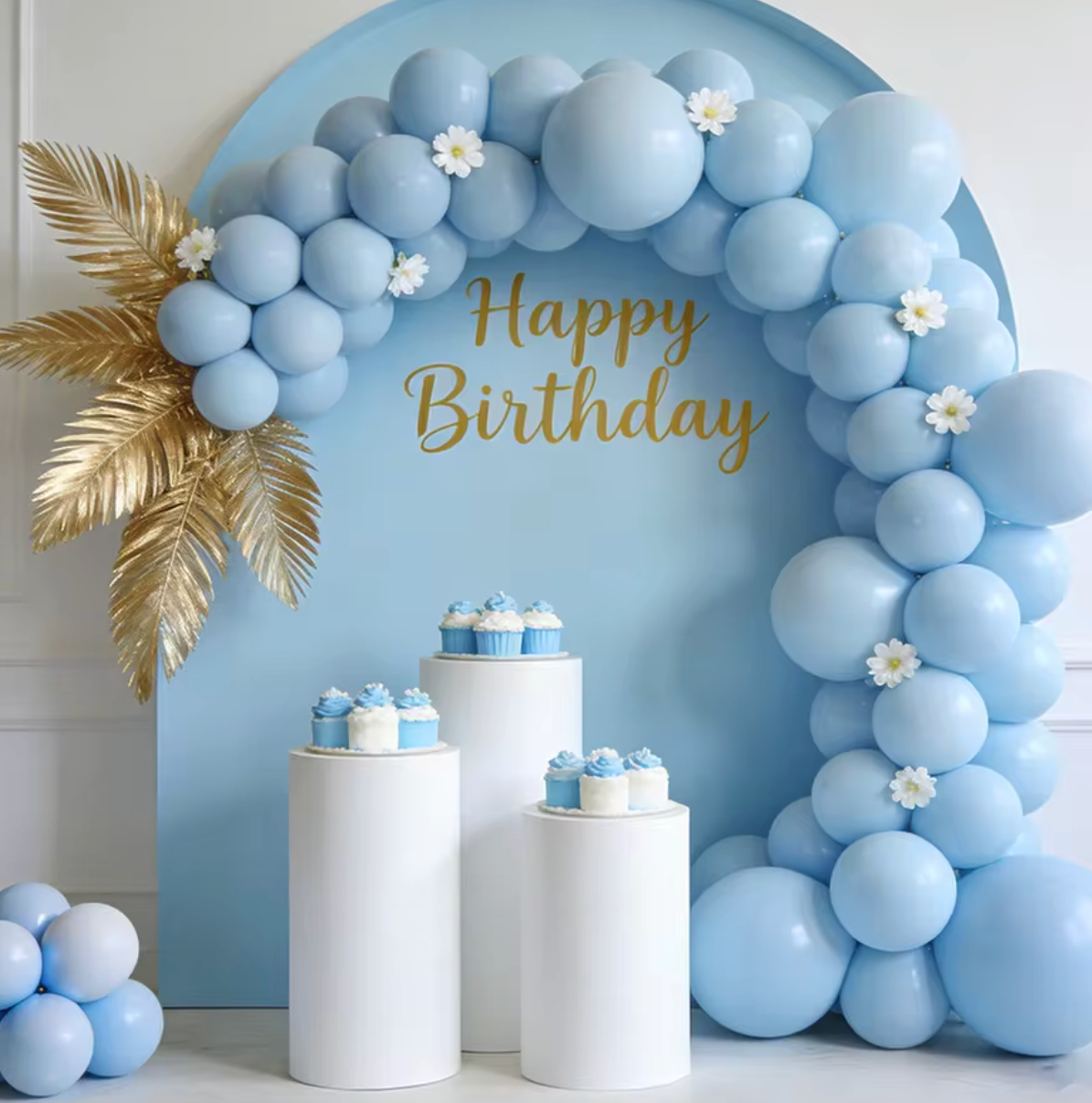 Semi Balloon Arch with Oval Backdrop and Cake Stand