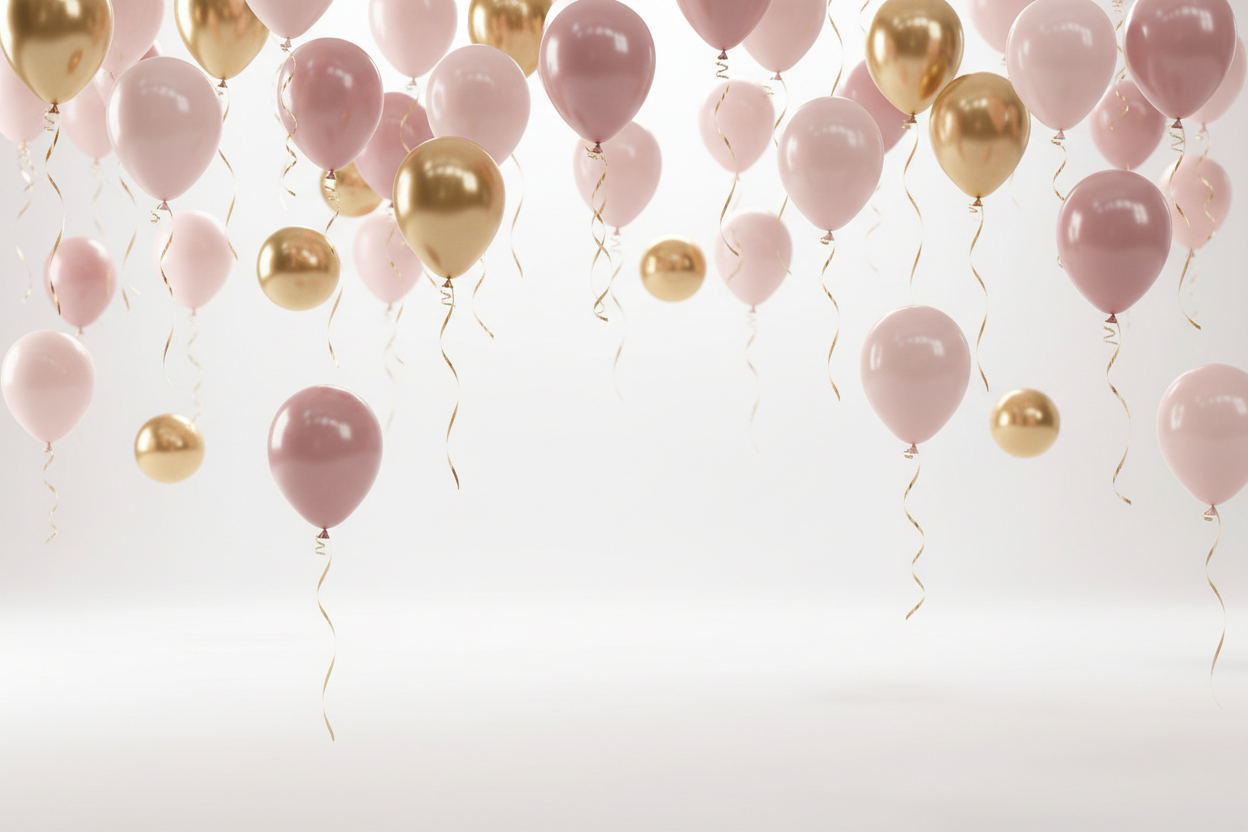 pink dusty pink gold balloons falling